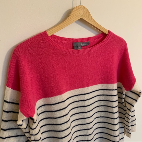 360 Cashmere 3/4 Sleeve Striped Boat Neck Sweater in Pink, Size M - Picture 2 of 11